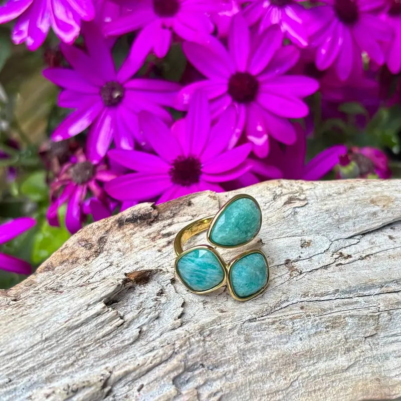 Amazonite Triple Stone Ring