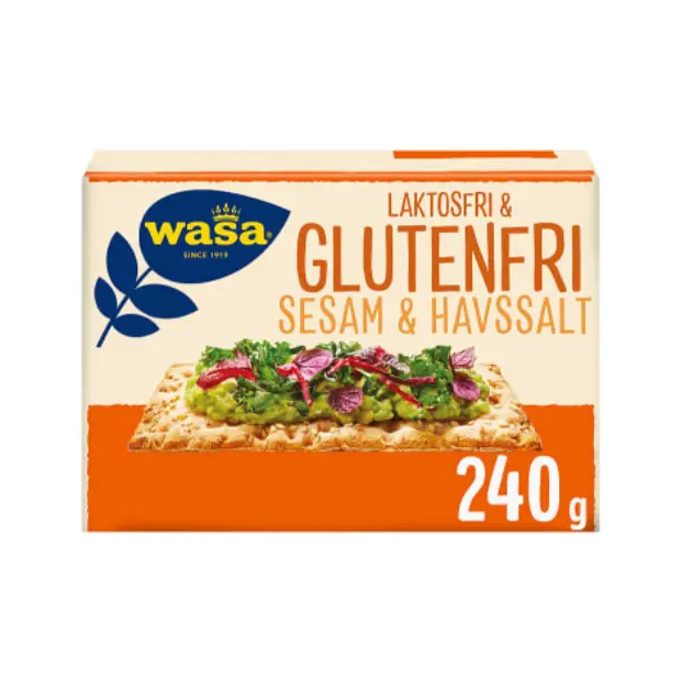 Crispbread Sesame & Sea Salt Gluten-Free - Knekkebrød Sesam&Havsalt Gl.Fri 240g Wasa