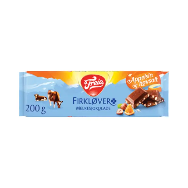 Four-Leaf Clover with Orange, Nuts & Sea Salt 200g Freia – Firkløver Melkesjokolade med appelsin og Havsalt