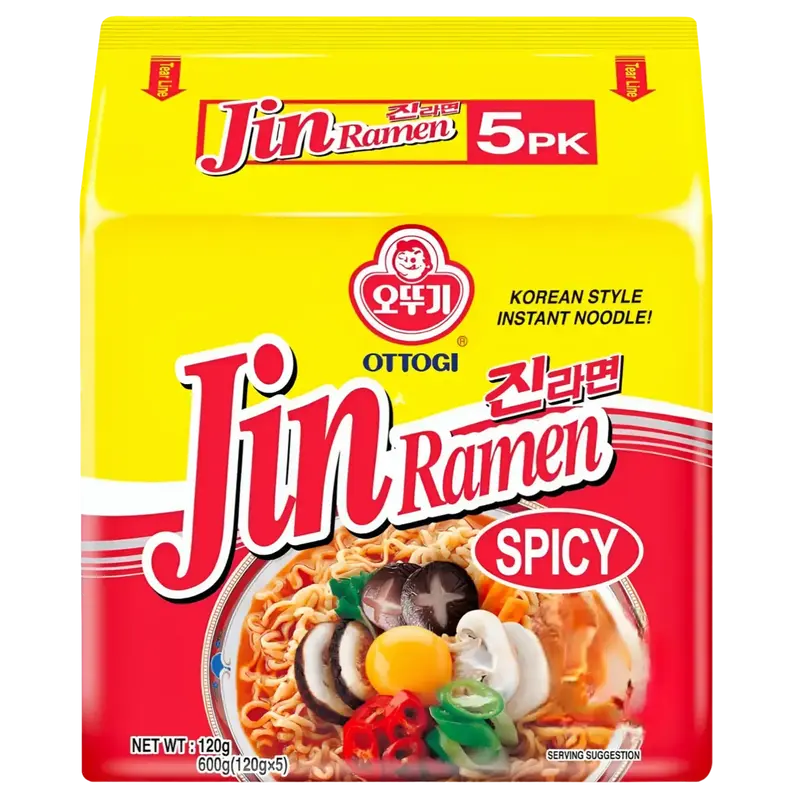 Jin Ramen Spicy Korean Instant Noodles - Ottogi, 600g (5x120g)