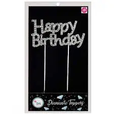 Kaketopper - Happy Birthday - Sølv