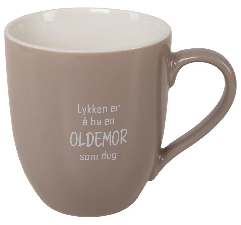 Krus Lykken...oldemor beige m/hvit tekst 250g 250ml D