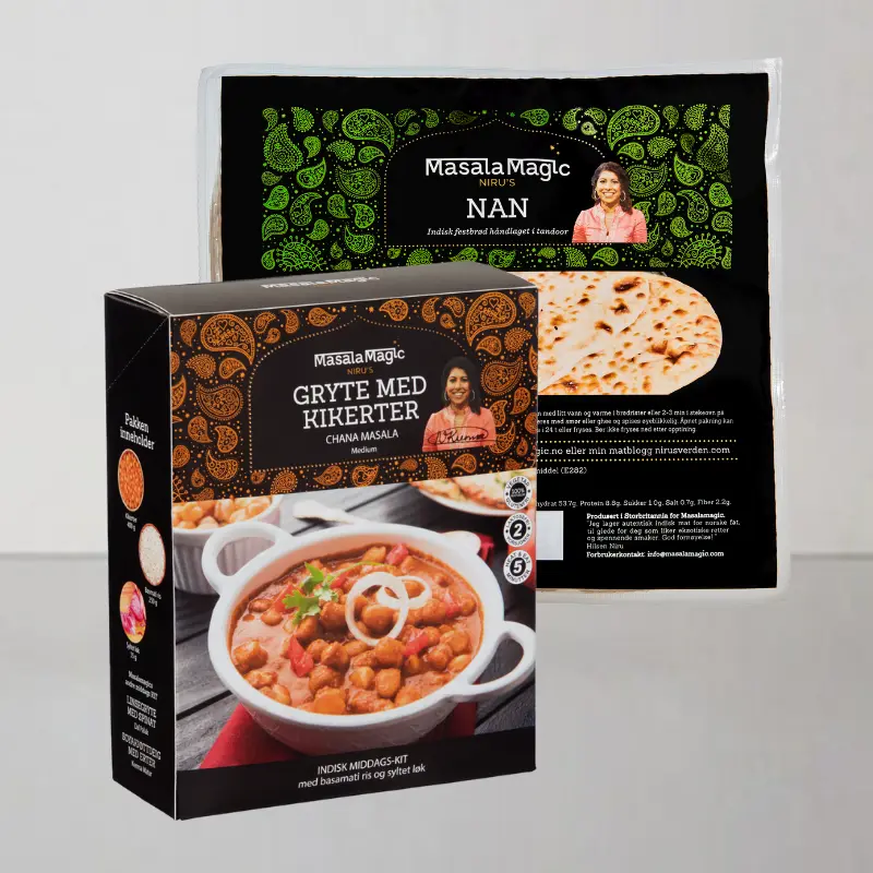 Krydrede kikerter + nan med løkfrø