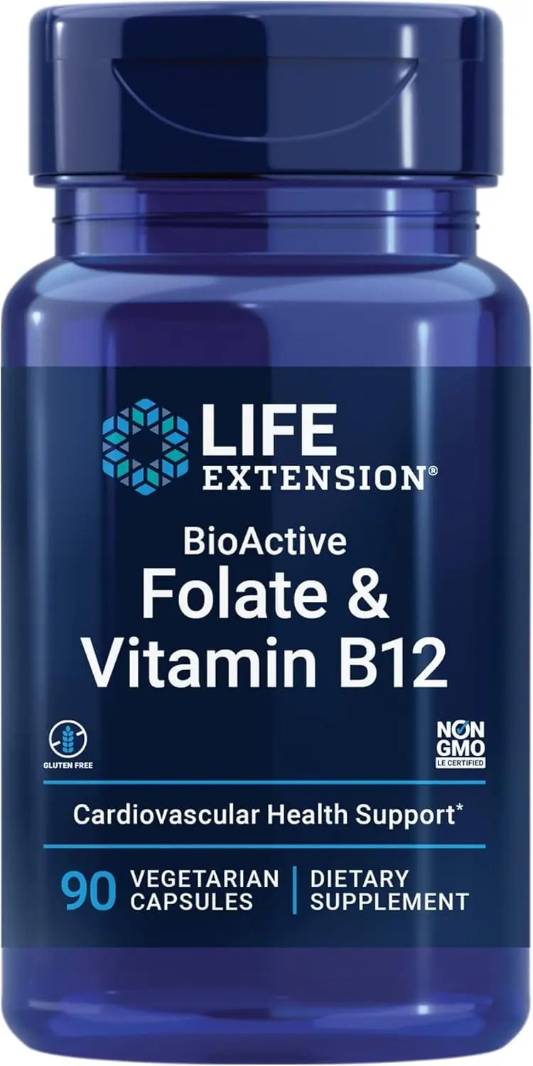Life Extension BioActive Folate & Vitamin B12 (90 Vegetarian Capsules)