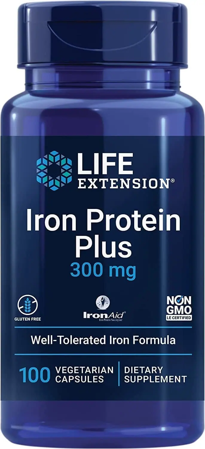 Life Extension Iron Protein Plus Iron Protein Succinylate (15 mg, 100 vegetarian capsules)