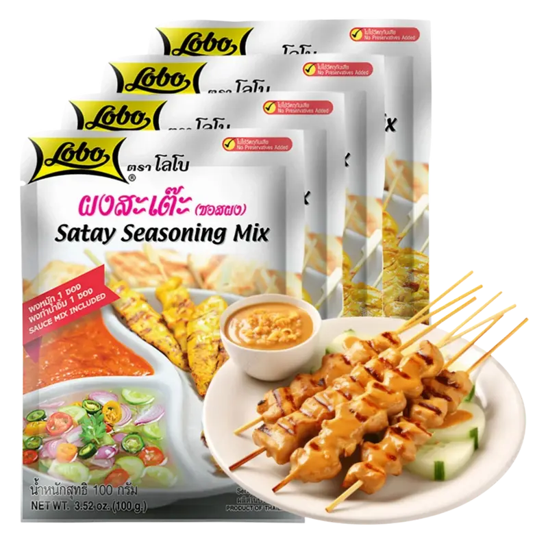 Lobo Satay Seasoning Mix (Marinade and Sauce), 4x100g