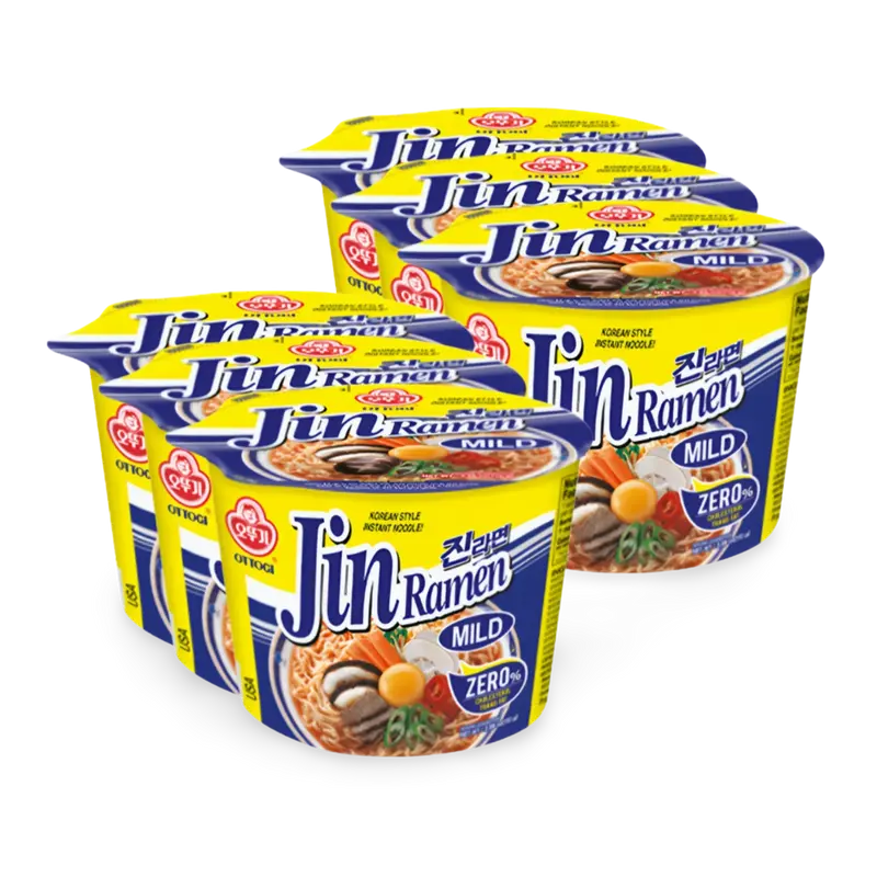Ottogi Jin Ramen Instant Noodle Mild Bowl, 6x110g