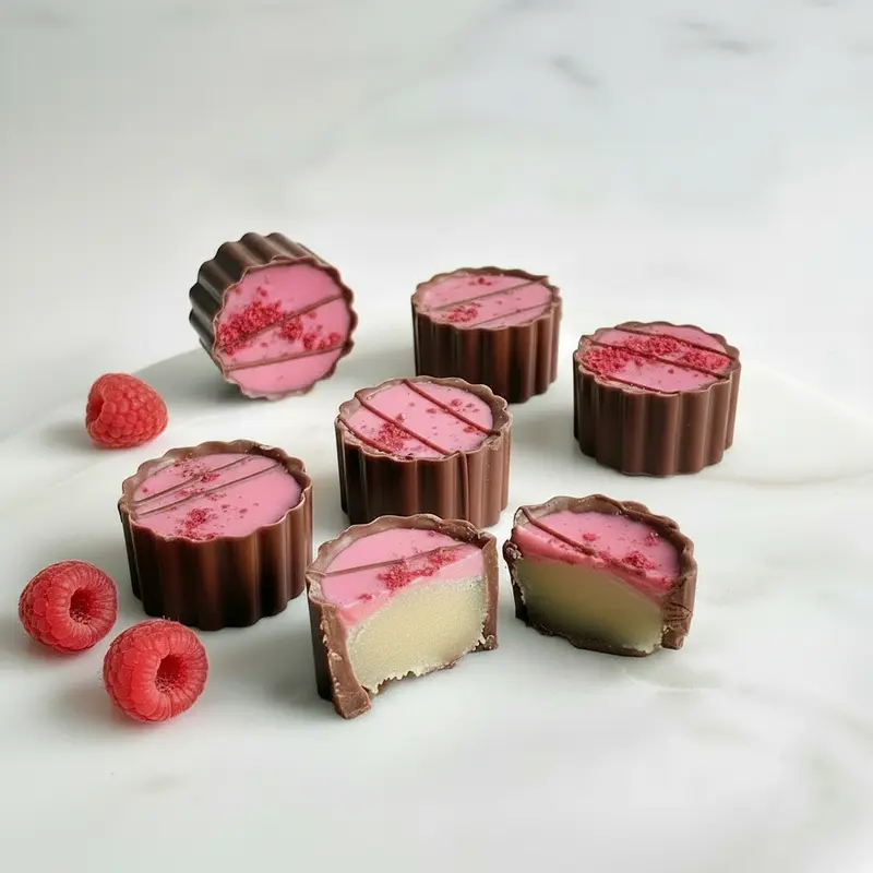 Petit Four 6 pk – Marsipan med bringebærkrem
