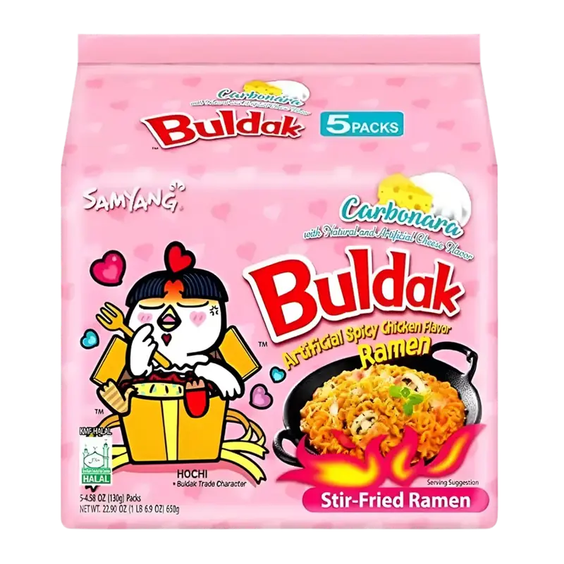 Samyang Buldak Carbonara Ramen Spicy Chicken 5-Pakning, 650g (5x130g)