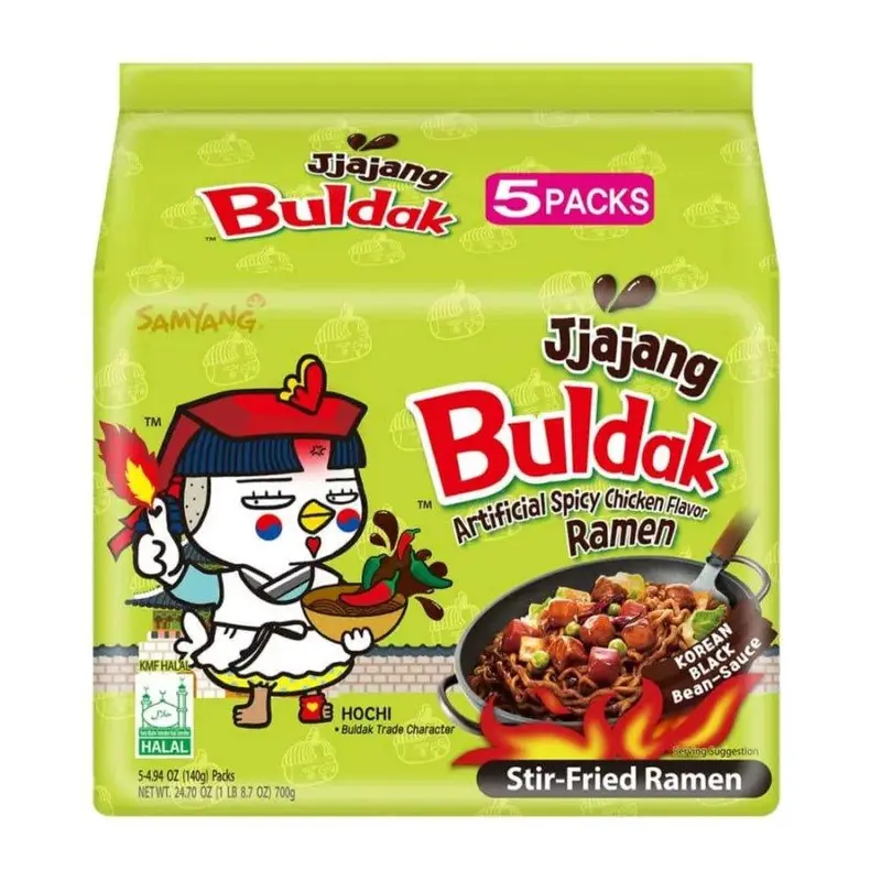 Samyang Buldak Jjajang Korean Spicy Hot Chicken Stir-Fried Noodles Multipack, 700g (5x140g)