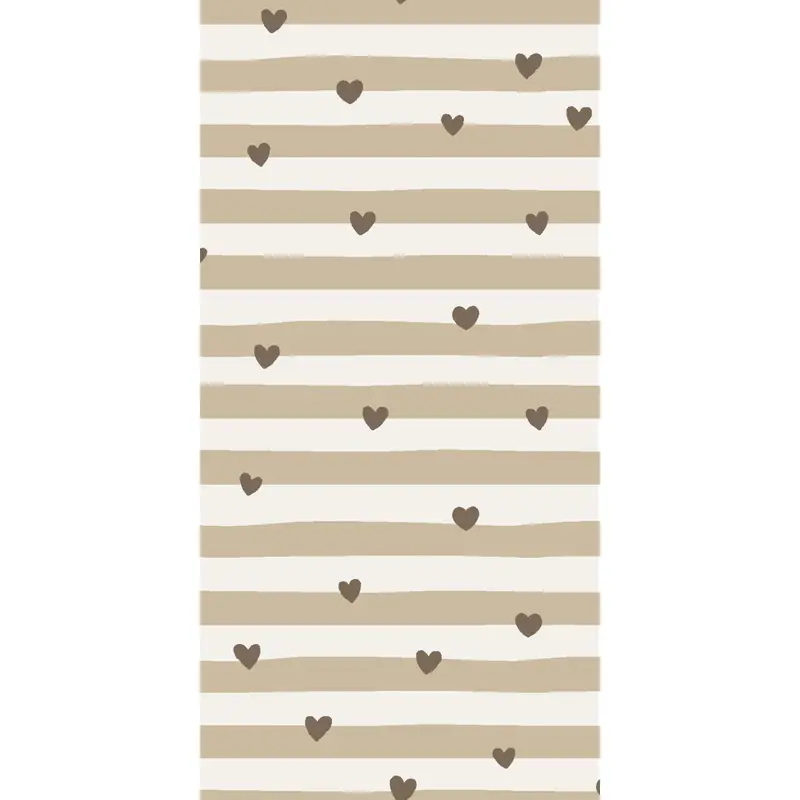 Serviett 10x20 cm brune hjerter og naturstriber 16 stk/pk