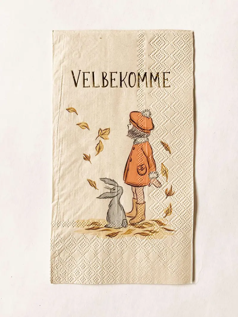 Serviett buffet jente/blader «velbekomme»