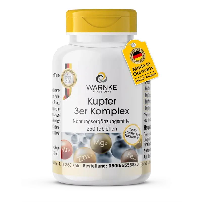 Warnke Copper 3-Complex 2 mg (250 Vegan Tablets)