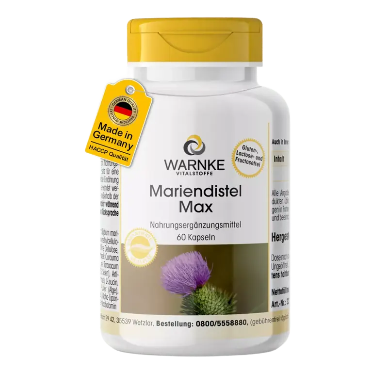 Warnke Milk Thistle Max with Selenium, Choline & Artichoke (60 Vegan Capsules)